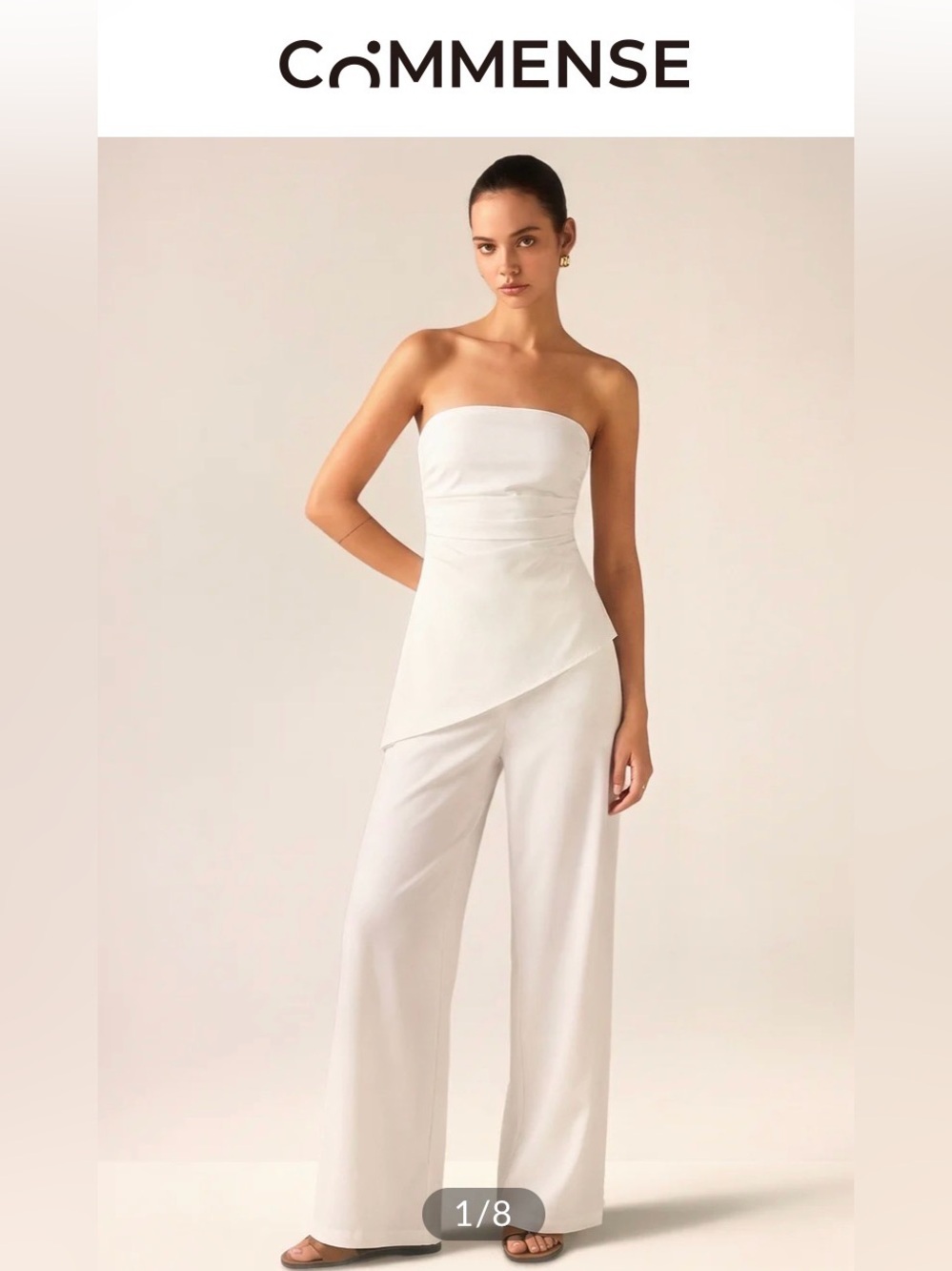COMMENSE White Tencel Strapless Asymmetrical Pants Set XS NWT